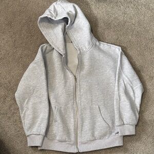 Oversized gray hooded sweatshirt